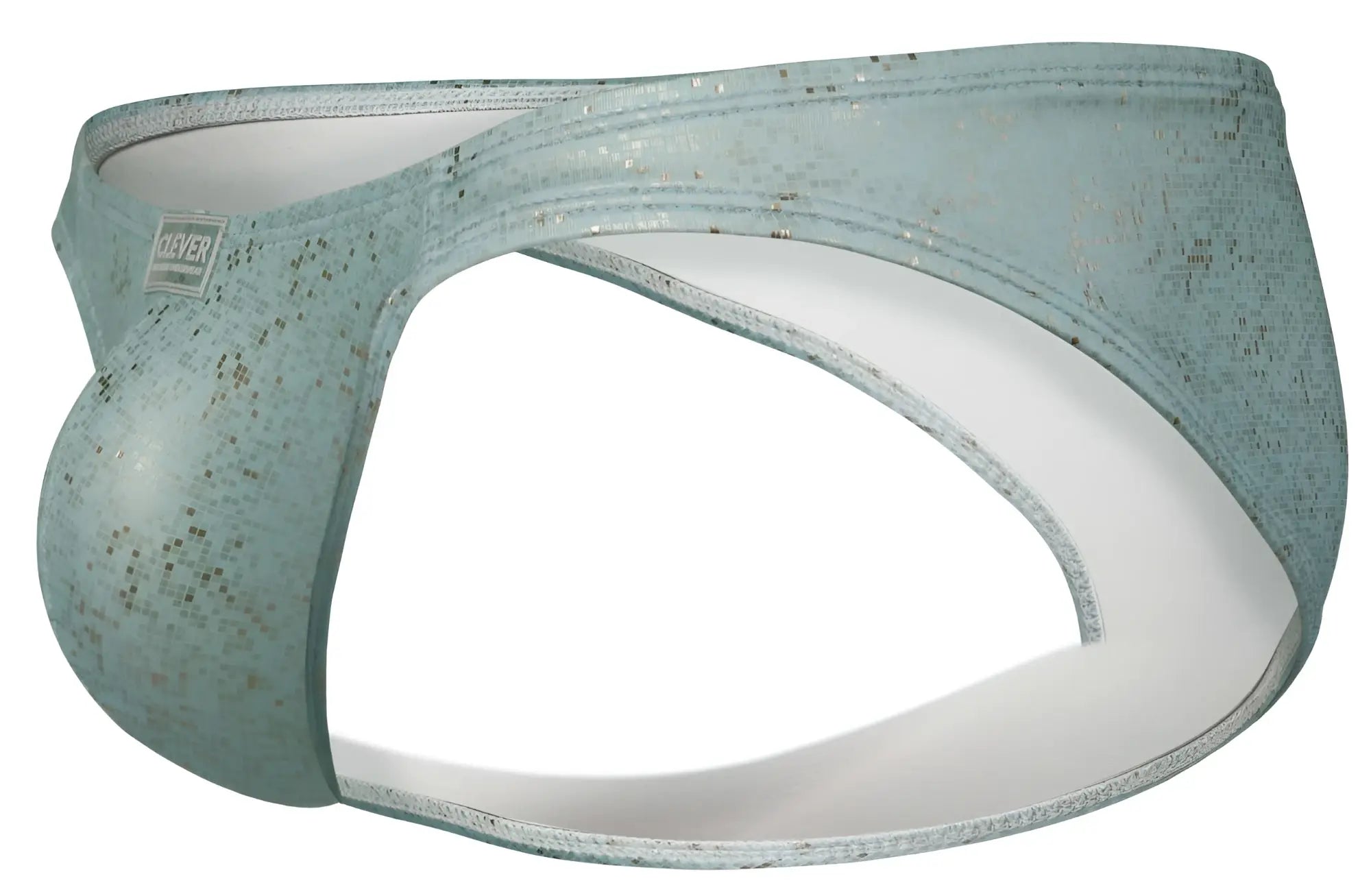 Light blue speckled clever 2039 galaxy briefs with white interior lining made from soft breathable fabric