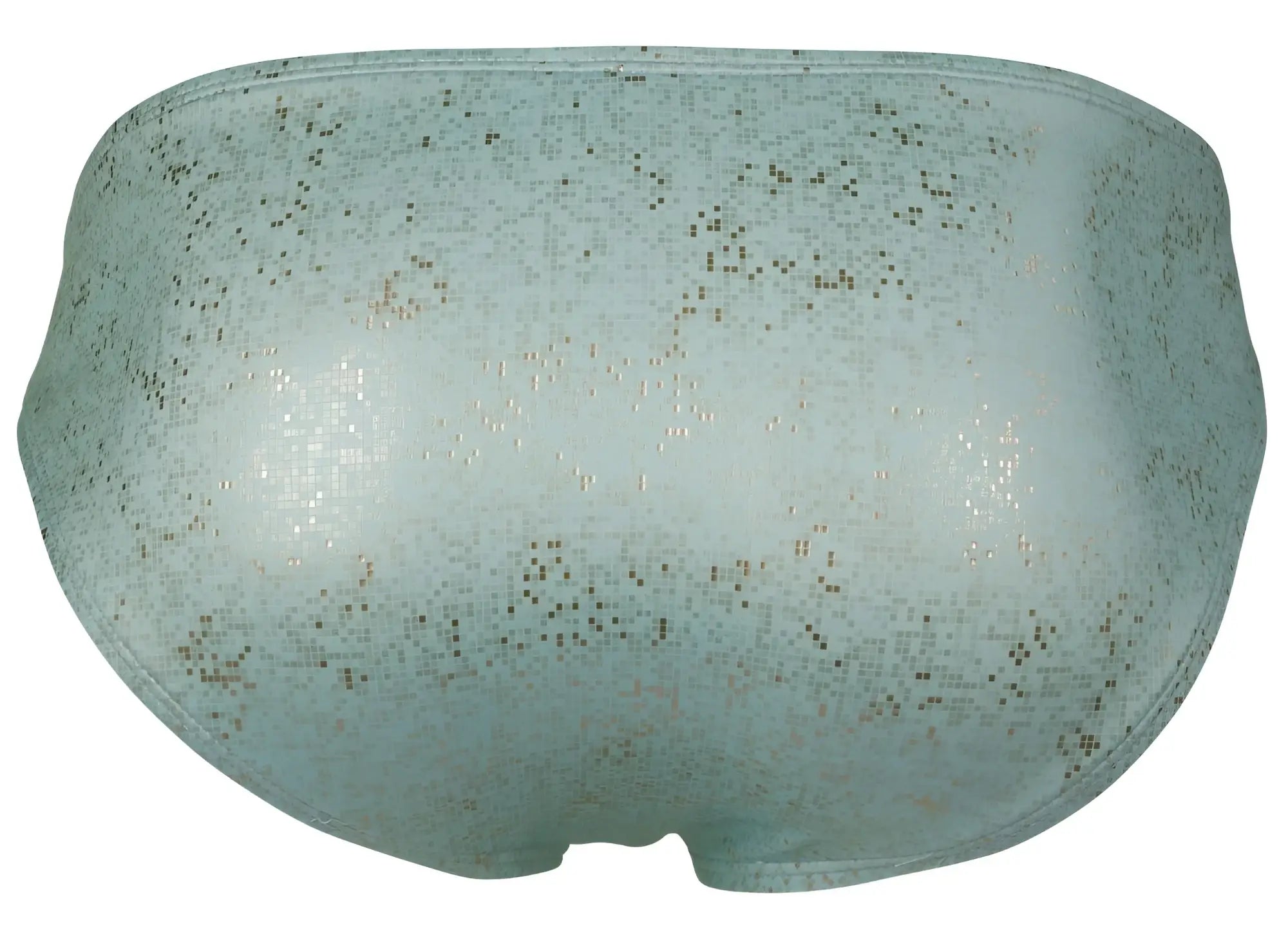 A light teal shimmering sequined bikini bottom with subtle glittery texture from clever 2039 galaxy briefs color blue