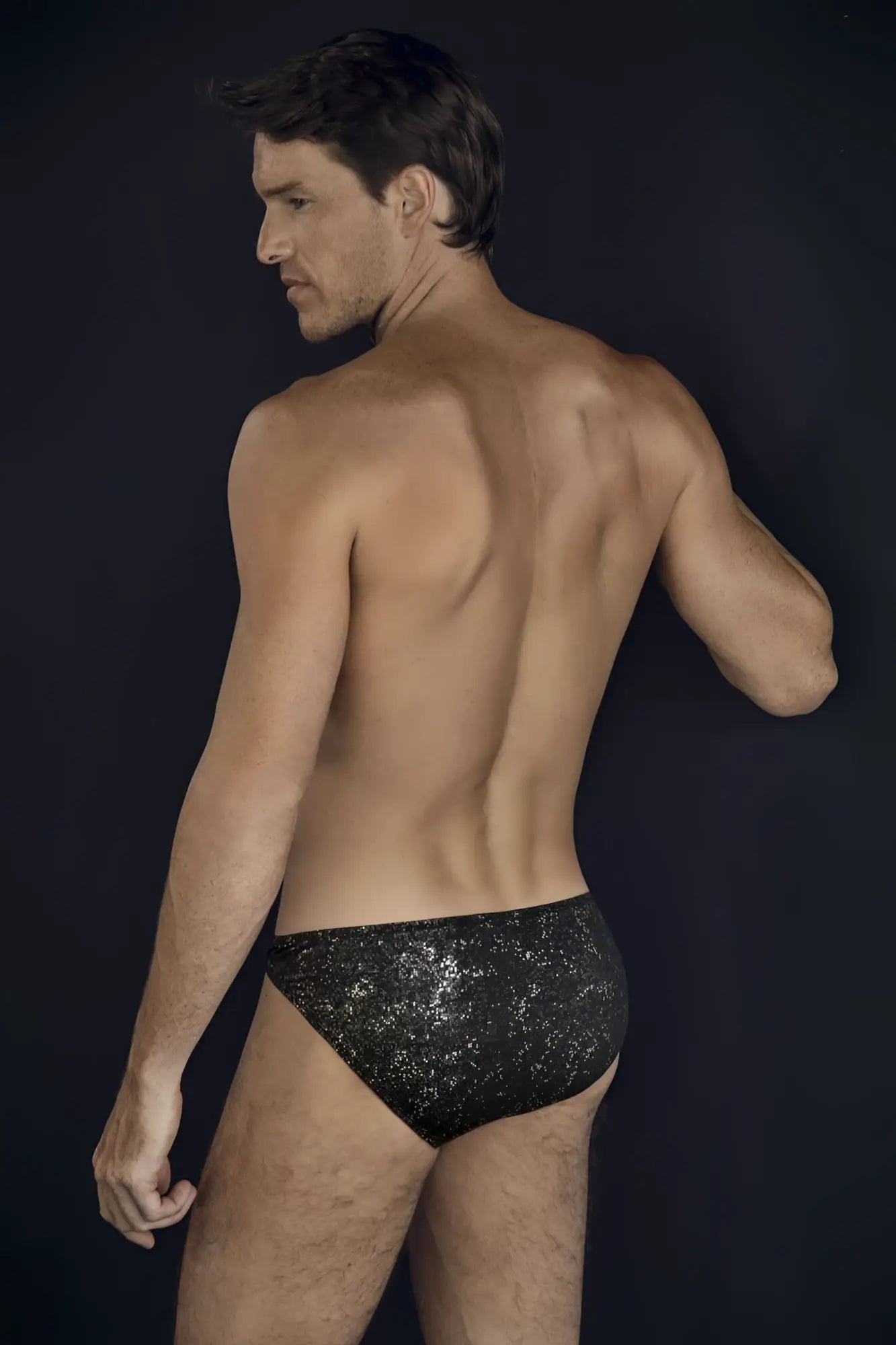 Black sequined clever 2040 luxe briefs swim trunks with a shiny finish for stylish swimwear looks