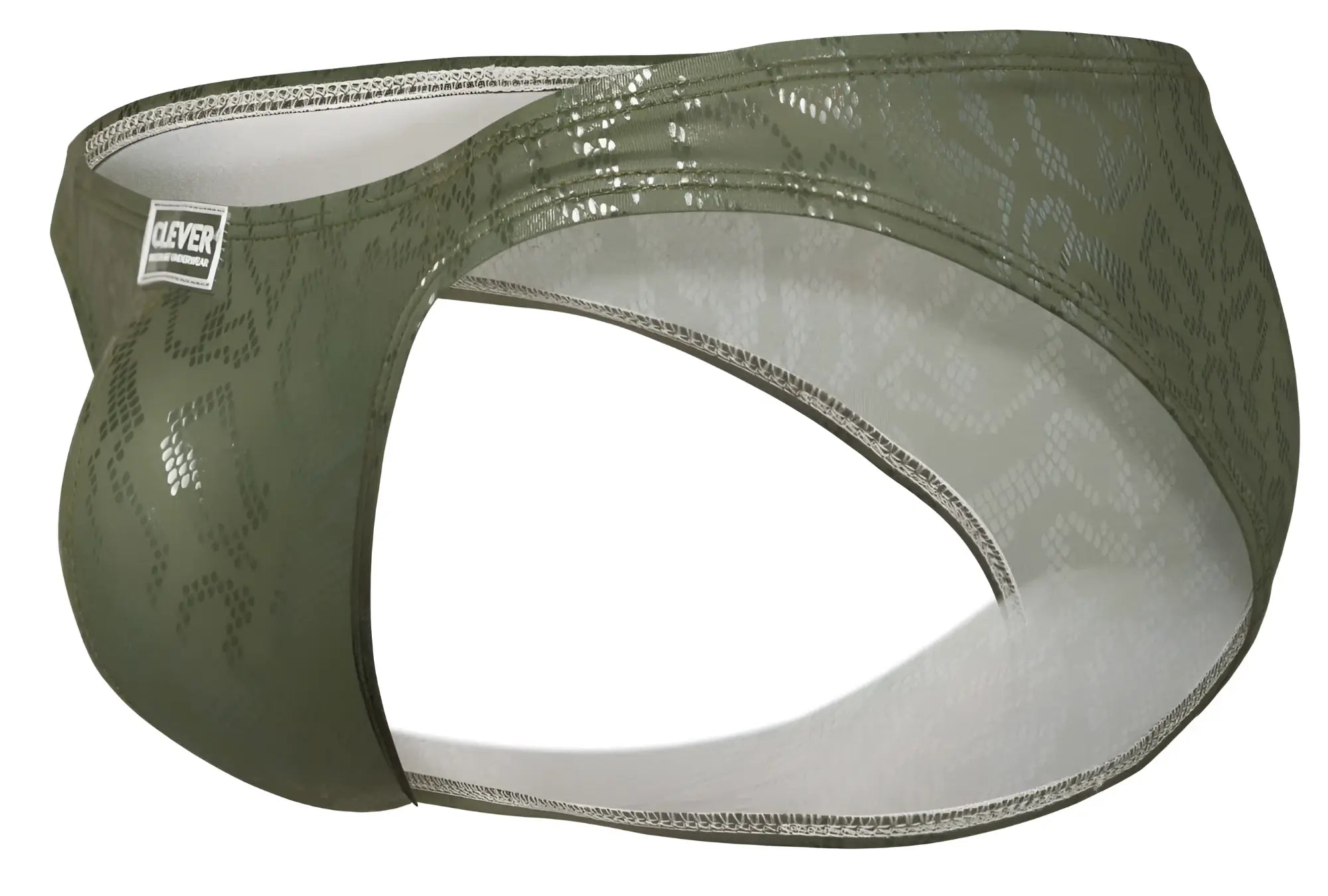 Olive green clever 2040 luxe briefs for men with patterned textured design and white interior lining