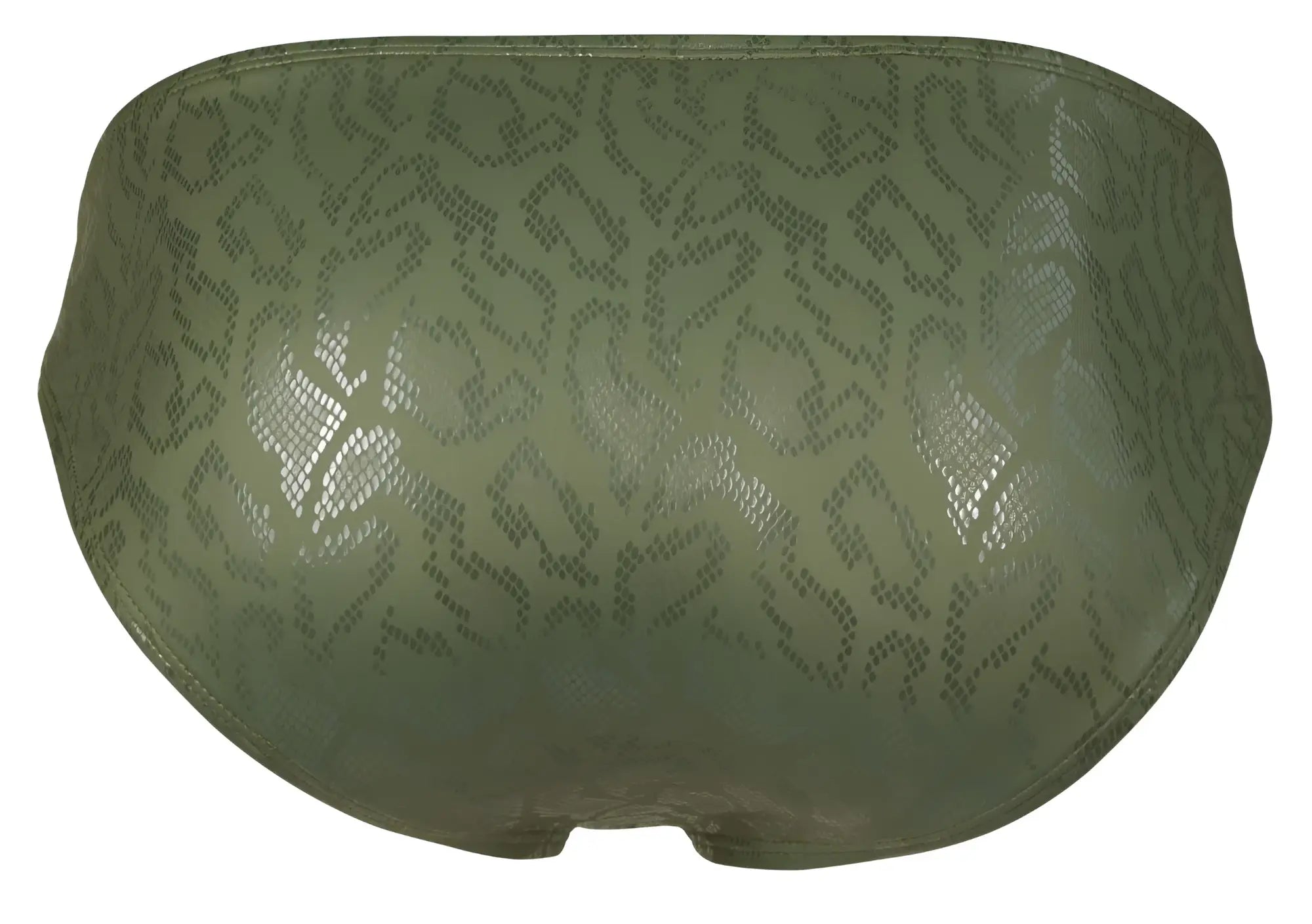 Olive green snakeskin-patterned clever 2040 luxe briefs bikini bottom made of smooth glossy material