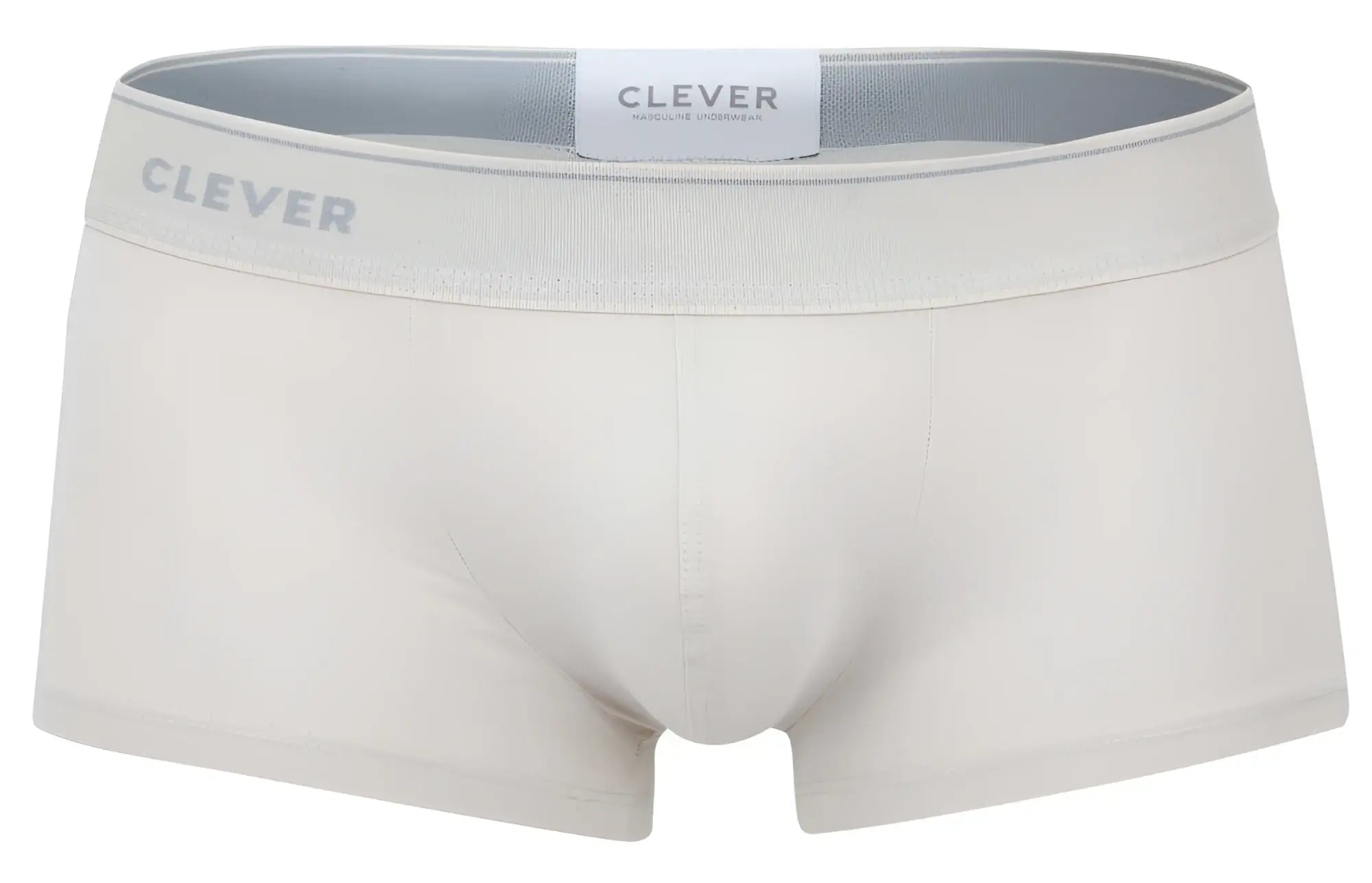 Cream-colored seamless boxer briefs with gray clever branded elastic waistband from clever 2042 mendoza trunks beige