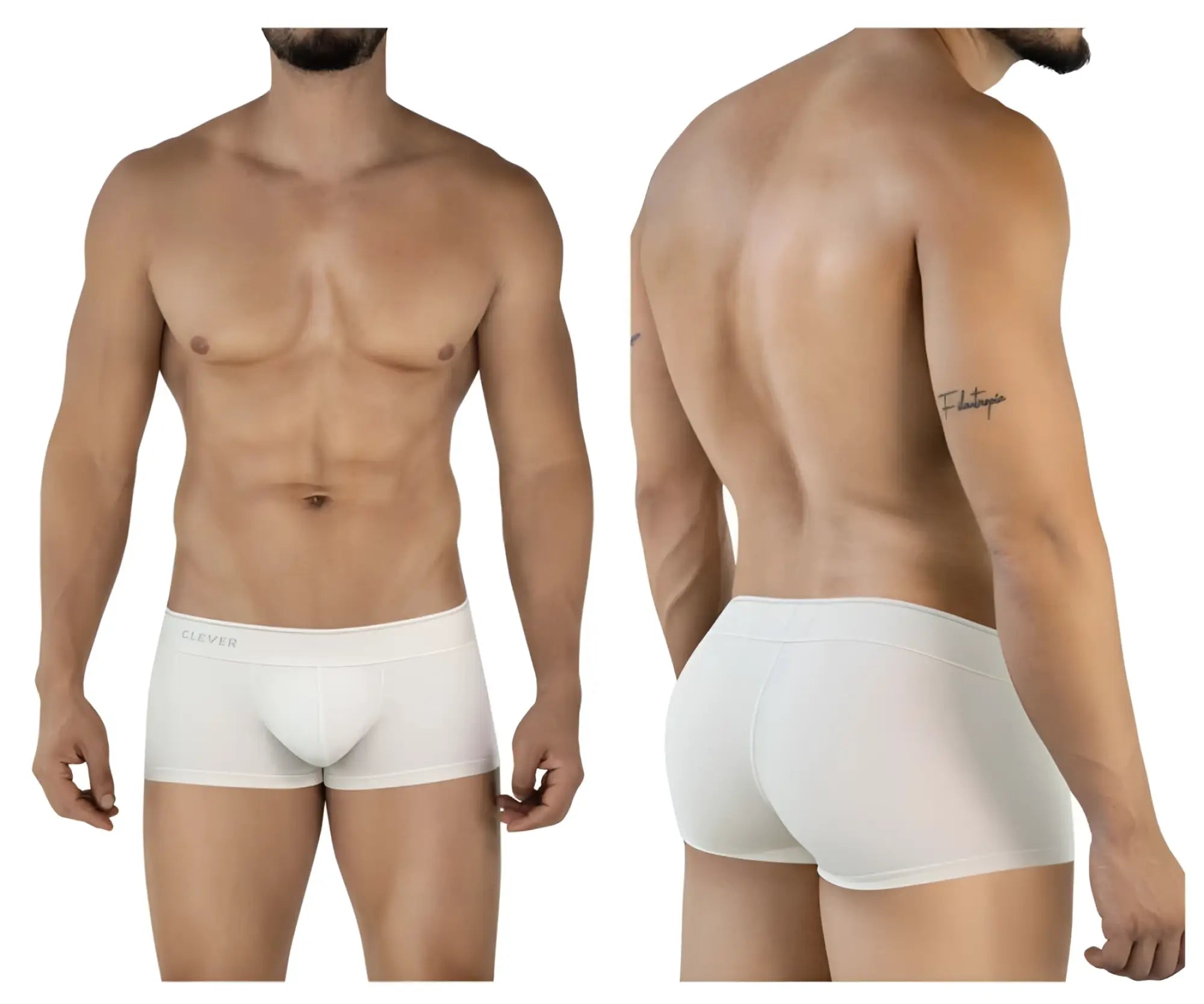 White men’s boxer briefs clever 2042 mendoza trunks beige with subtle brand logo on the waistband