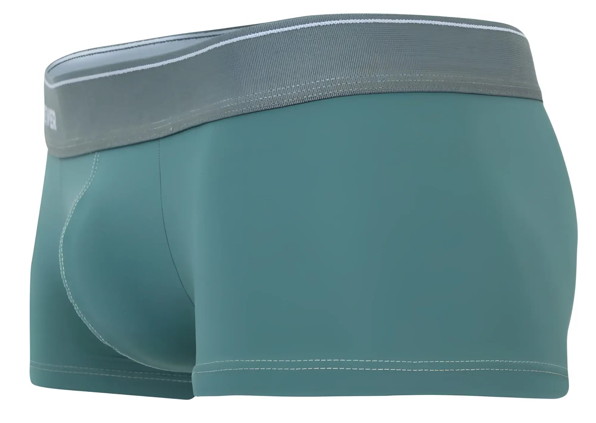 Clever 2042 Mendoza trunks in teal with gray waistband white stitching and subtle branding for men