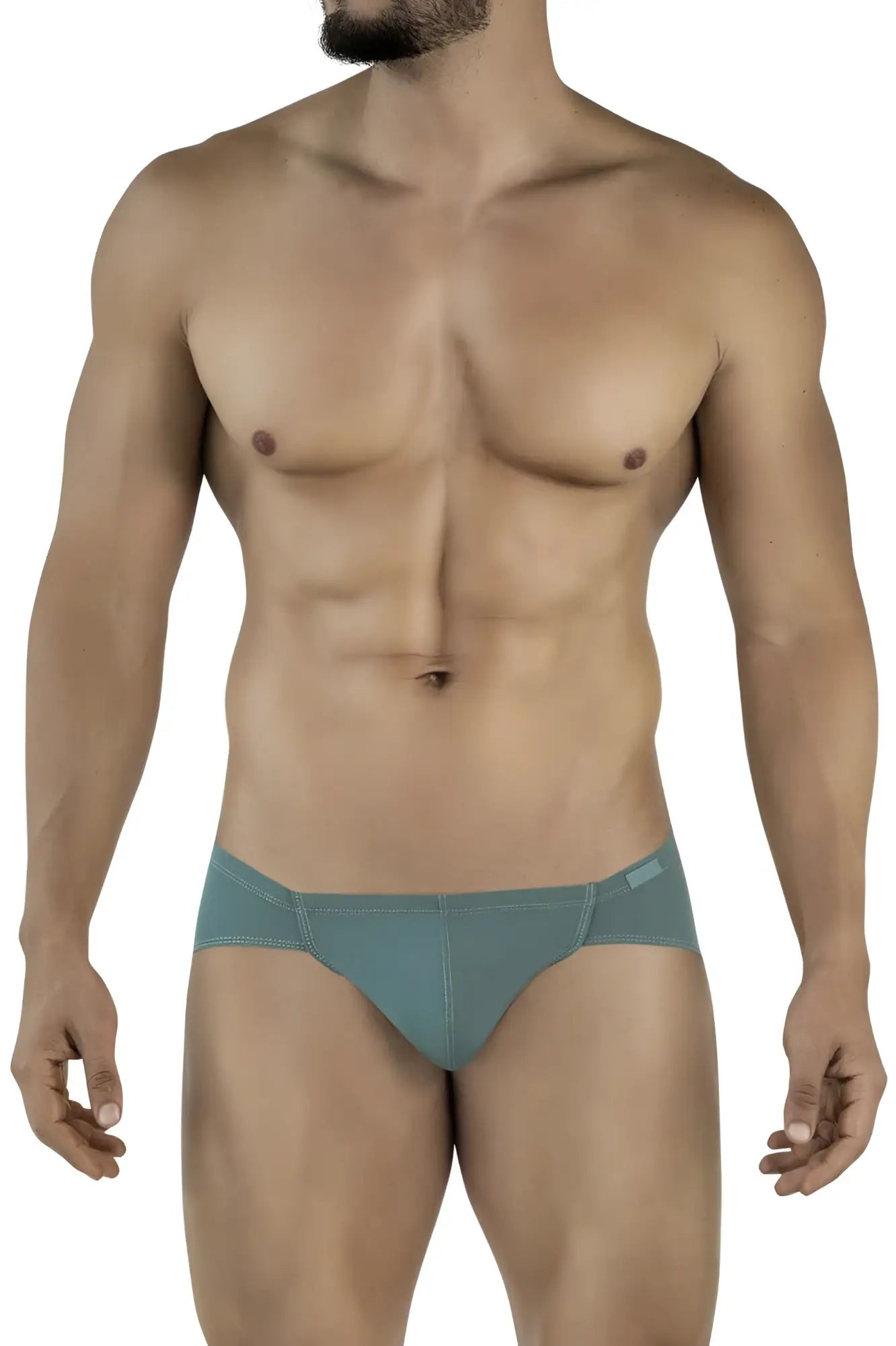 Teal-colored clever 2043 Mendoza briefs with form-fitting smooth fabric and subtle stitching details facing front