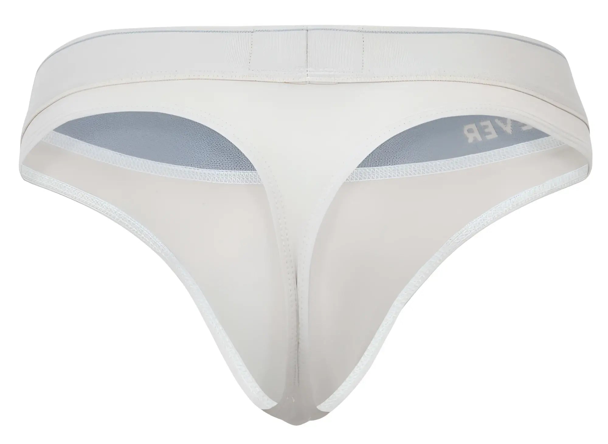 White thong with subtle gray inner lining and ever embroidered waistband from clever 2044 mendoza beige collection