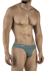 Teal seamless thong underwear with a white clever logo band from clever 2044 mendoza thongs color green collection