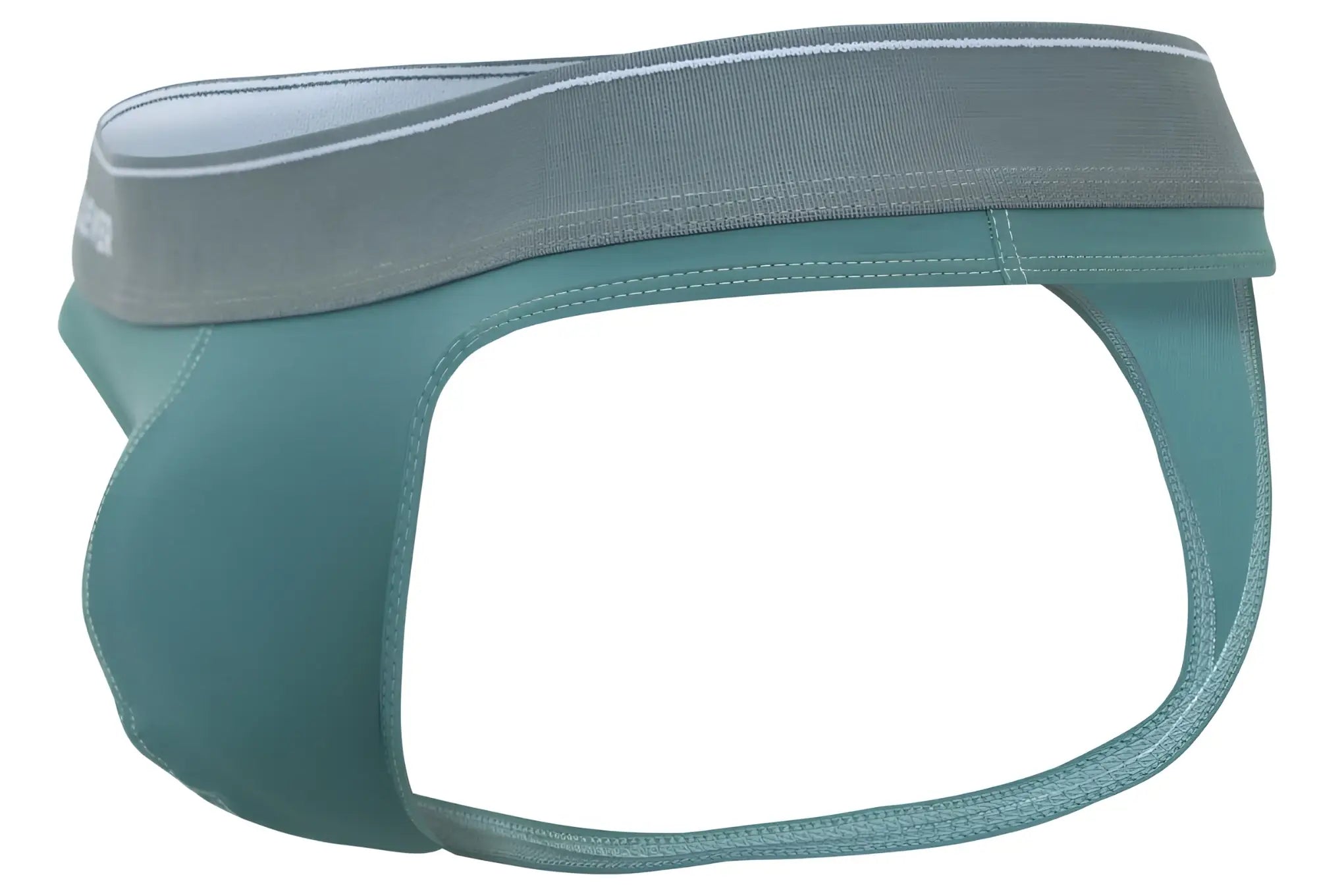 Teal stretchy fabric briefs with gray waistband and white stitching from clever 2044 mendoza thongs color green