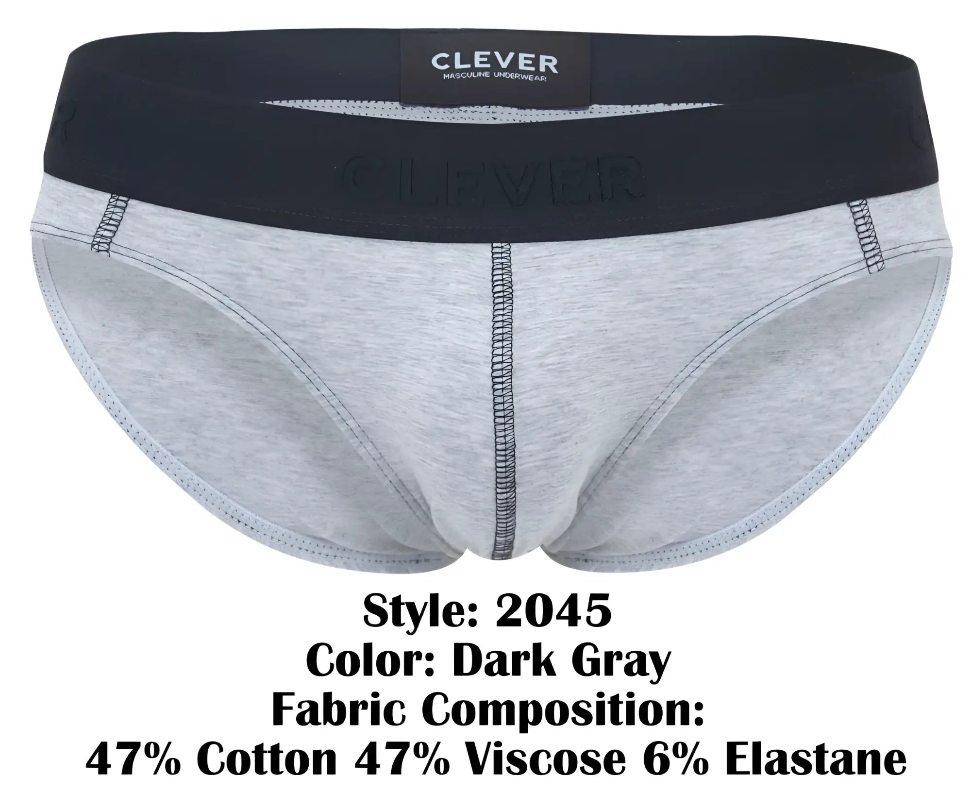 Dark gray clever 2045 Catamarca men’s briefs with black waistband and subtle stitching details visible from front