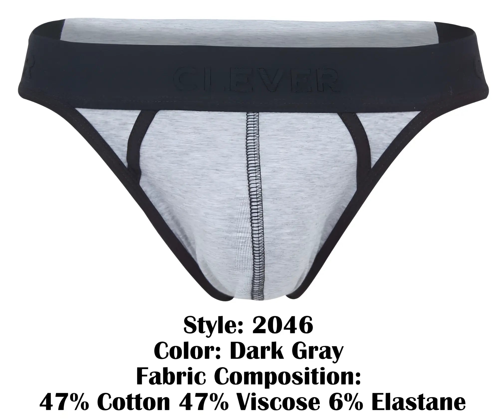 Dark gray clever 2046 catamarca thong with black trim and branded waistband made for athletic wear