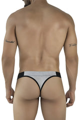 Gray and black Clever 2046 Catamarca thong with textured fabric waistband showing back side details