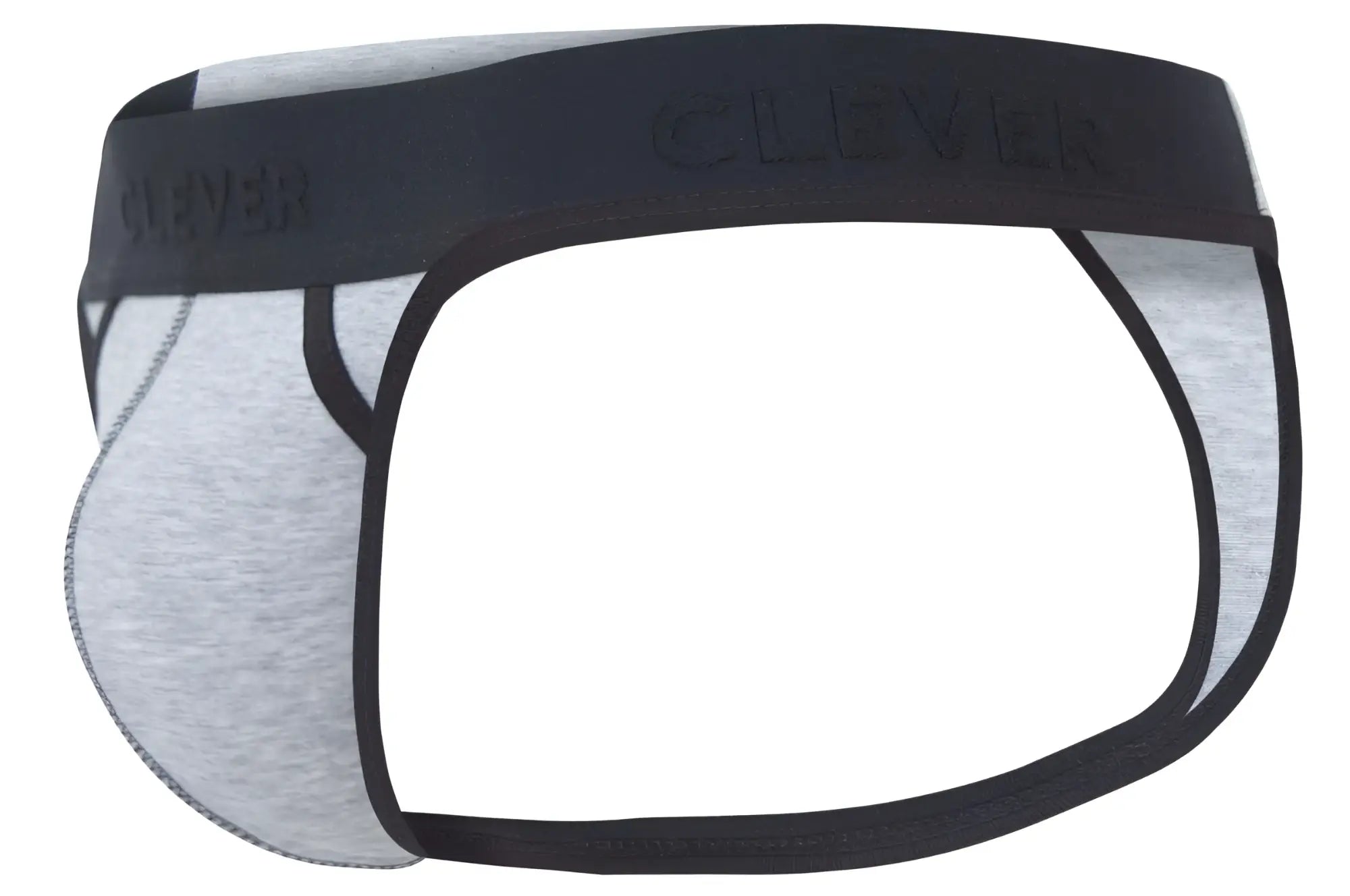 Gray heathered Clever 2046 Catamarca thongs with black elastic waistband embossed with clever brand name