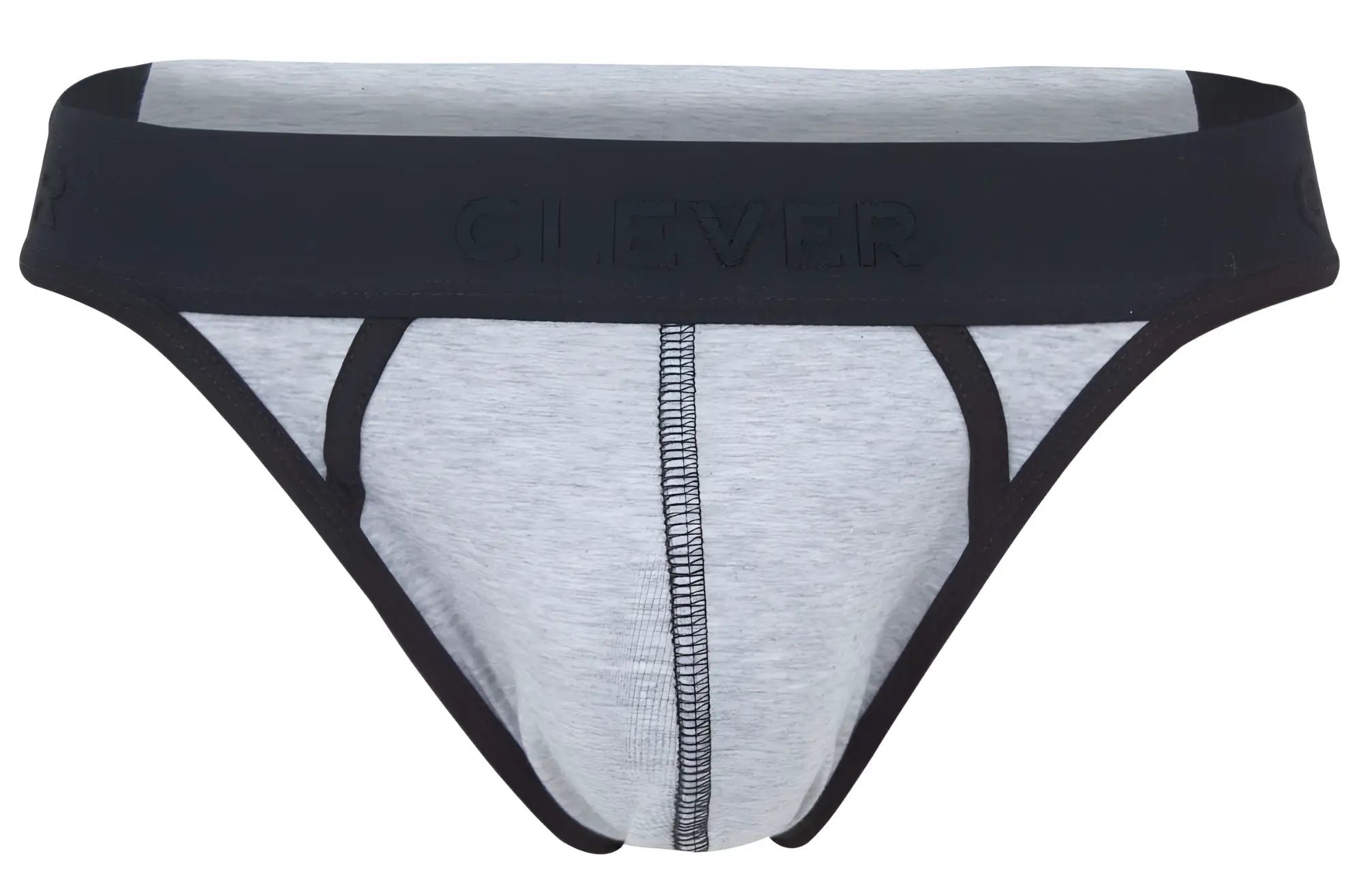 Gray heathered clevver briefs with black trim and waistband from clever 2046 catamarca thongs in dark gray