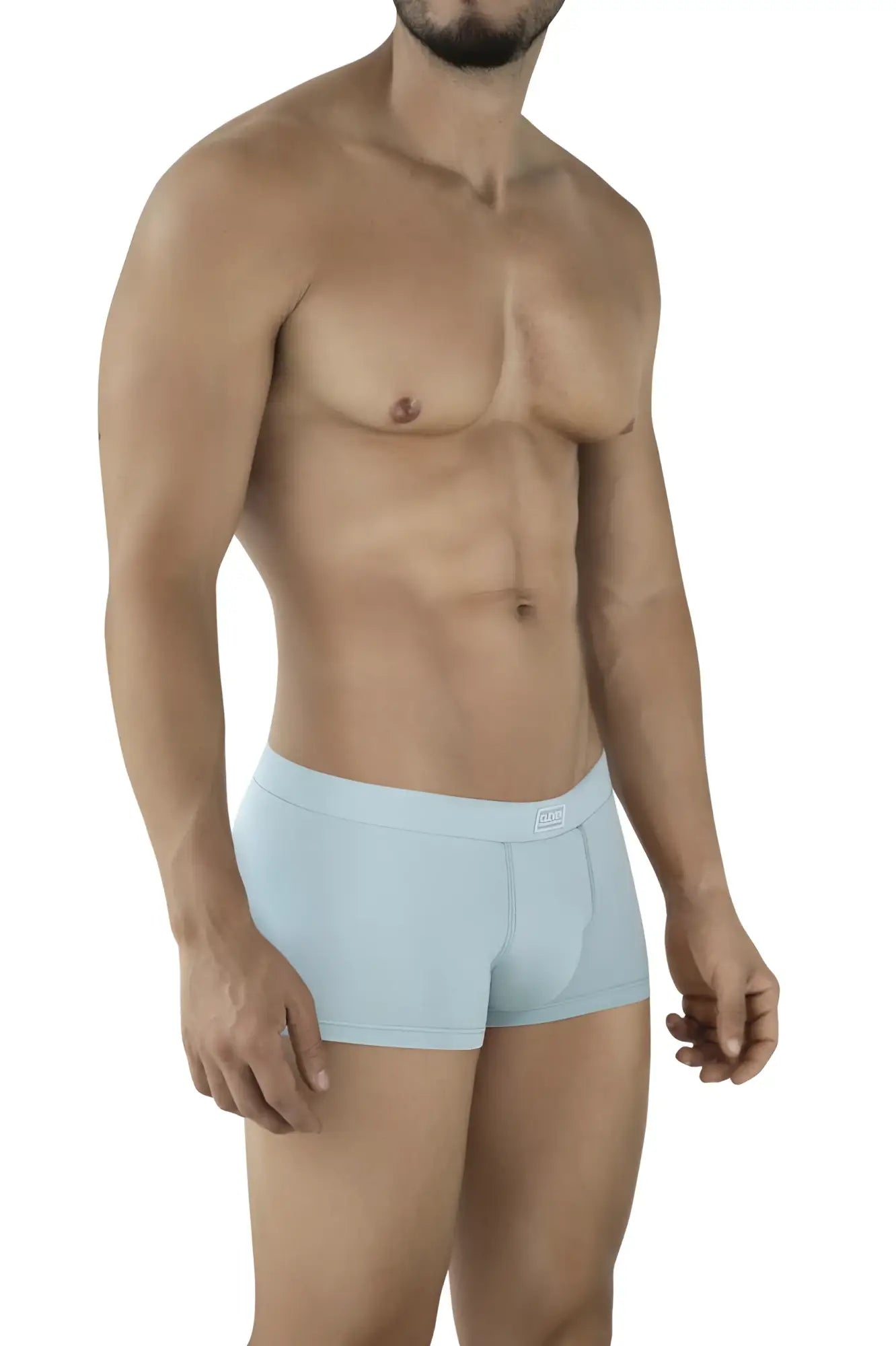 Light blue form-fitting boxer briefs with subtle Clever logo on waistband designed for comfort and style