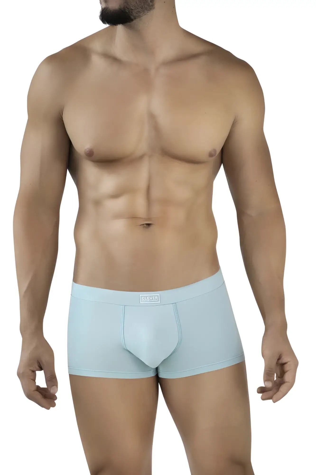 Light blue clever 2047 cordoba trunks for men with smooth form fitting design and subtle brand tag at waistband