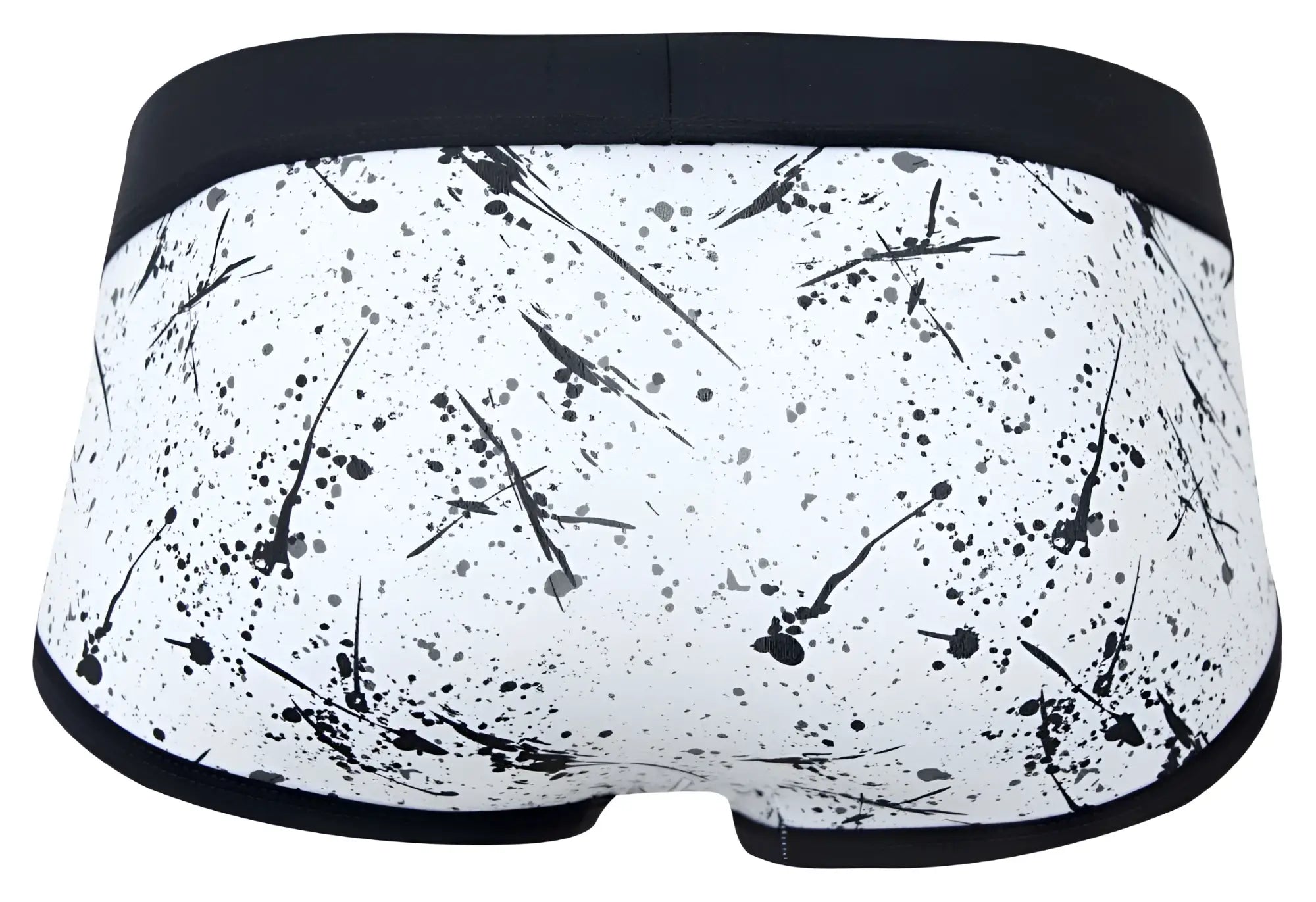 White briefs clever 2051 brochazos with black paint splatter pattern and solid black waistband for everyday wear