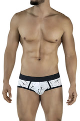 Clever 2051 brochazos briefs in black with white fabric black splatter design and solid black waistband
