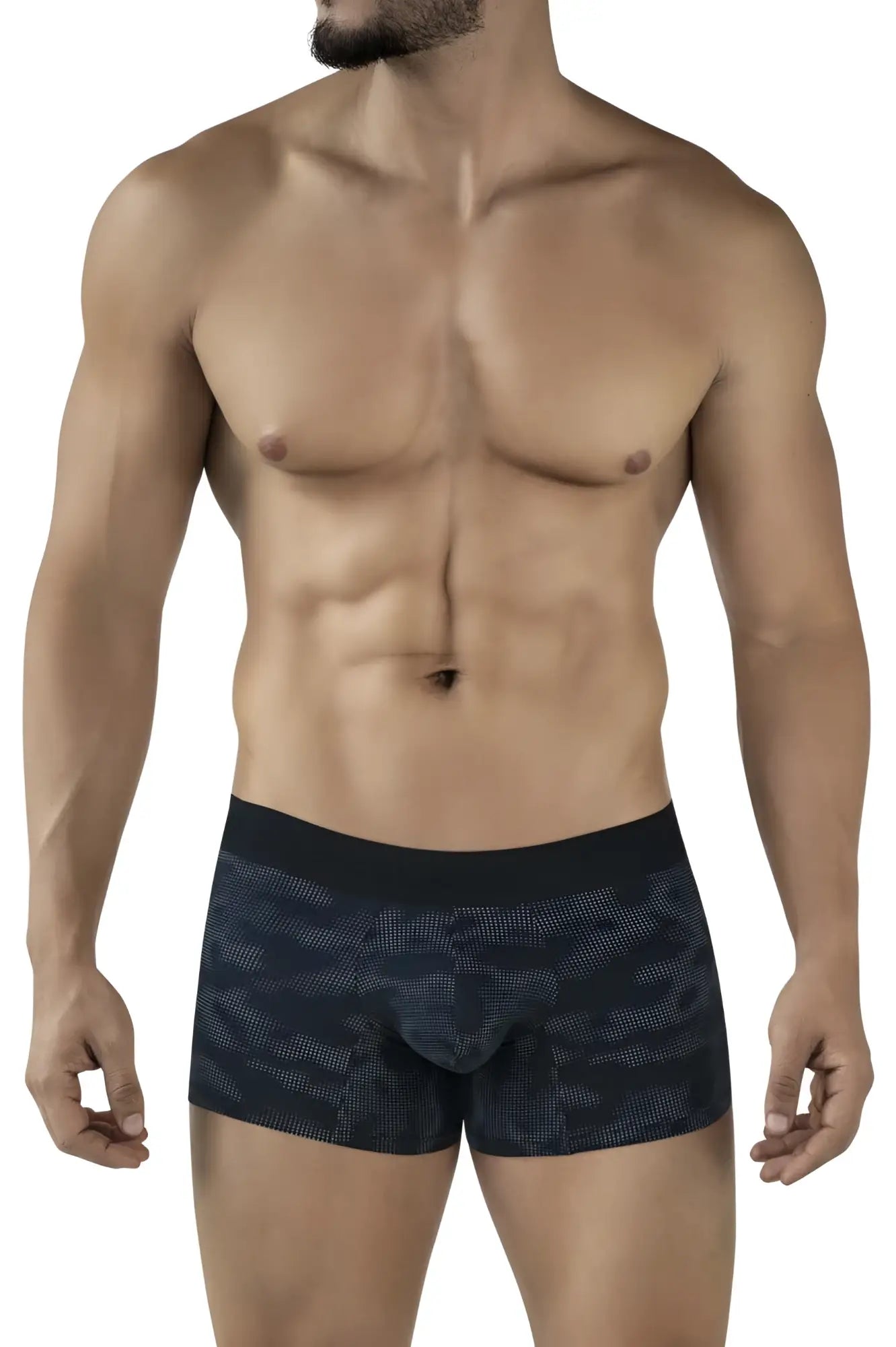 Clever 2052 militar trunks black boxer briefs with subtle dark gray dot pattern and solid black waistband