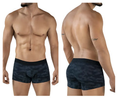 Black camouflage-patterned clever 2052 militar trunks with solid black waistband men’s boxer briefs front view