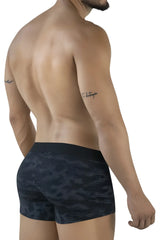 Black and gray camouflage pattern men’s boxer briefs with solid black waistband clever 2052 militar trunks color black