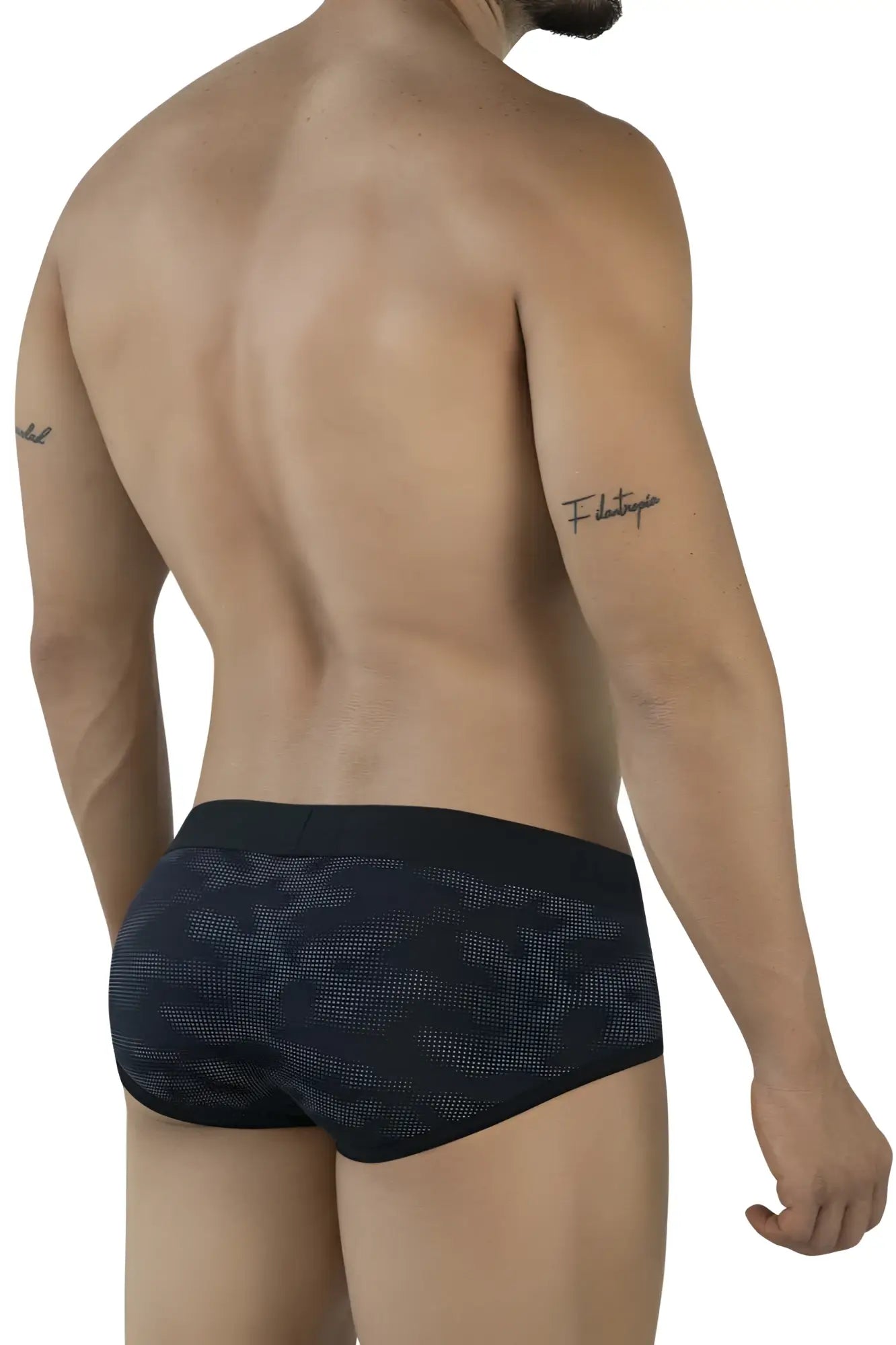 Black and gray camouflage clever 2053 militar briefs with snug athletic fit designed for active wear