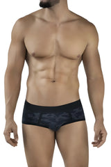 Black clever 2053 militar briefs made of mesh with a subtle geometric pattern shown from the back side