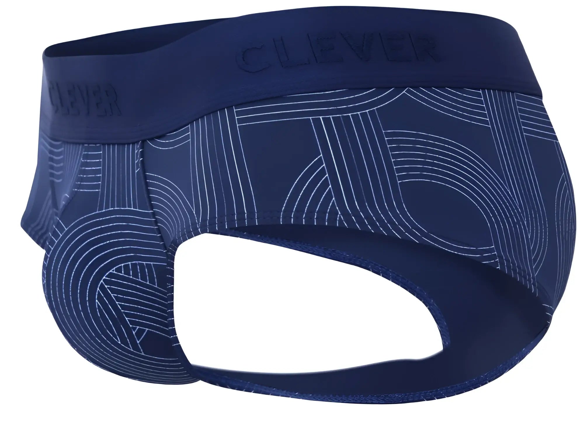Navy blue clever 2055 men’s briefs with a subtle white geometric line pattern in dark blue color