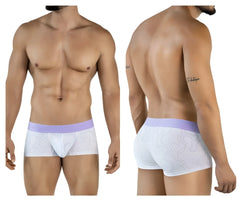 White boxer briefs clever 2056 maze trunks with lavender waistband and subtle gray abstract line pattern