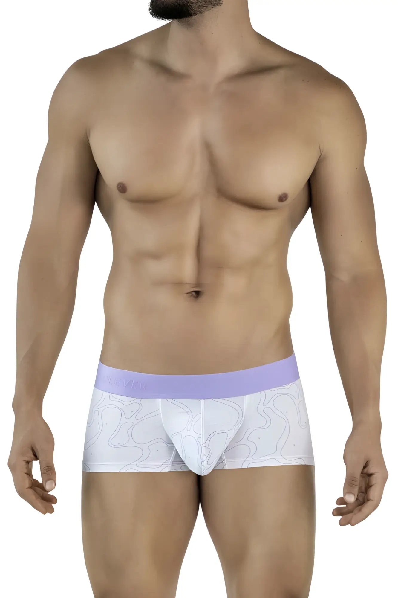 White men’s briefs clever 2056 maze trunks color lilac with subtle lavender pattern and matching waistband
