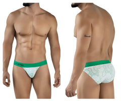 Men’s briefs clever 2057 maze bikini green with white pattern and bold green waistband featuring clever brand name