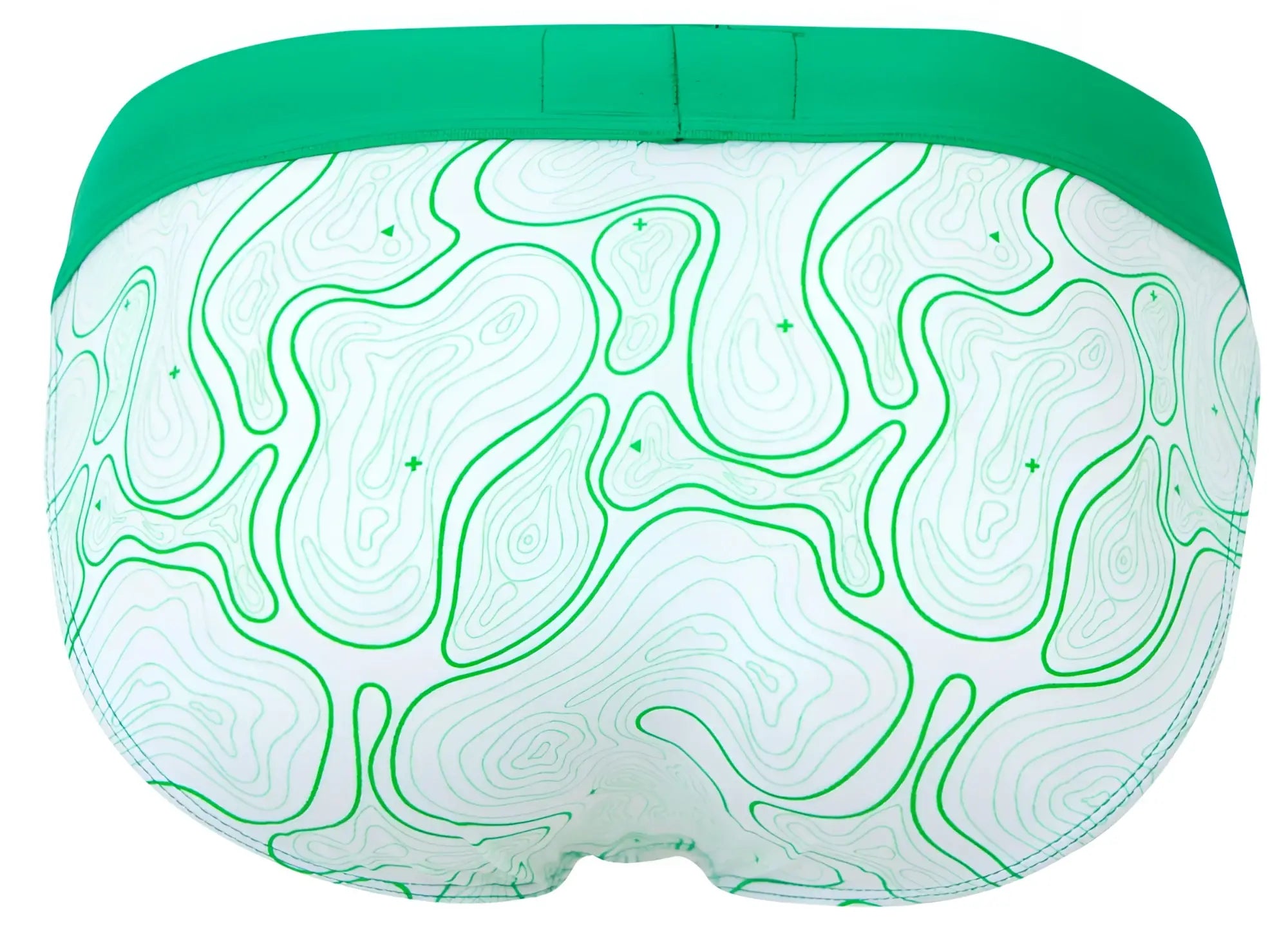 White briefs with a green topographic map pattern and solid green waistband from clever 2057 maze bikini color green line