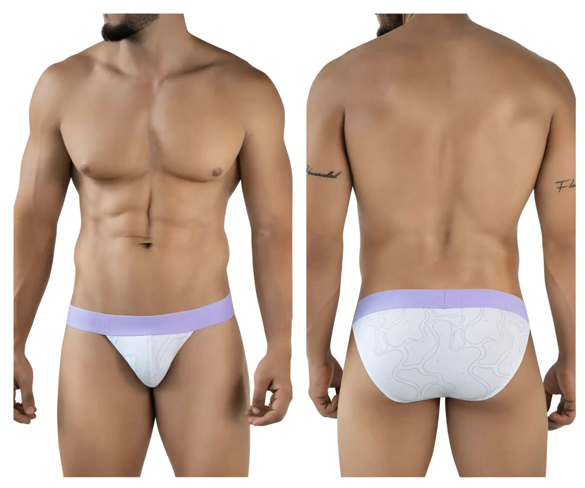White briefs with lavender waistband and subtle embossed wave pattern from clever 2057 maze bikini lilac collection