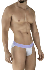 White briefs with lavender waistband and subtle gray pattern from clever 2057 maze bikini color lilac collection