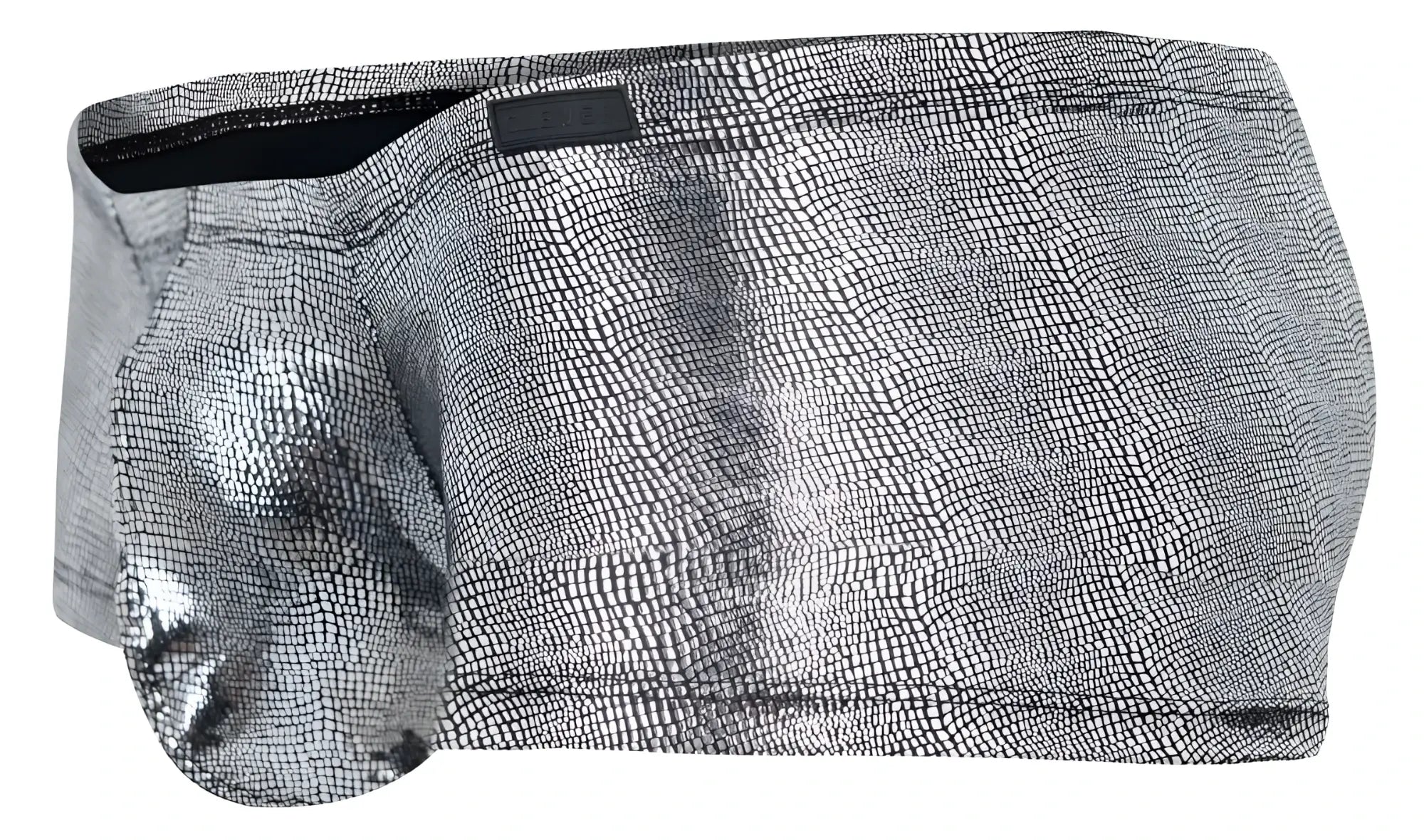 Silver metallic briefs with reptile-scale texture in black clever 2058 sparkles trunks design