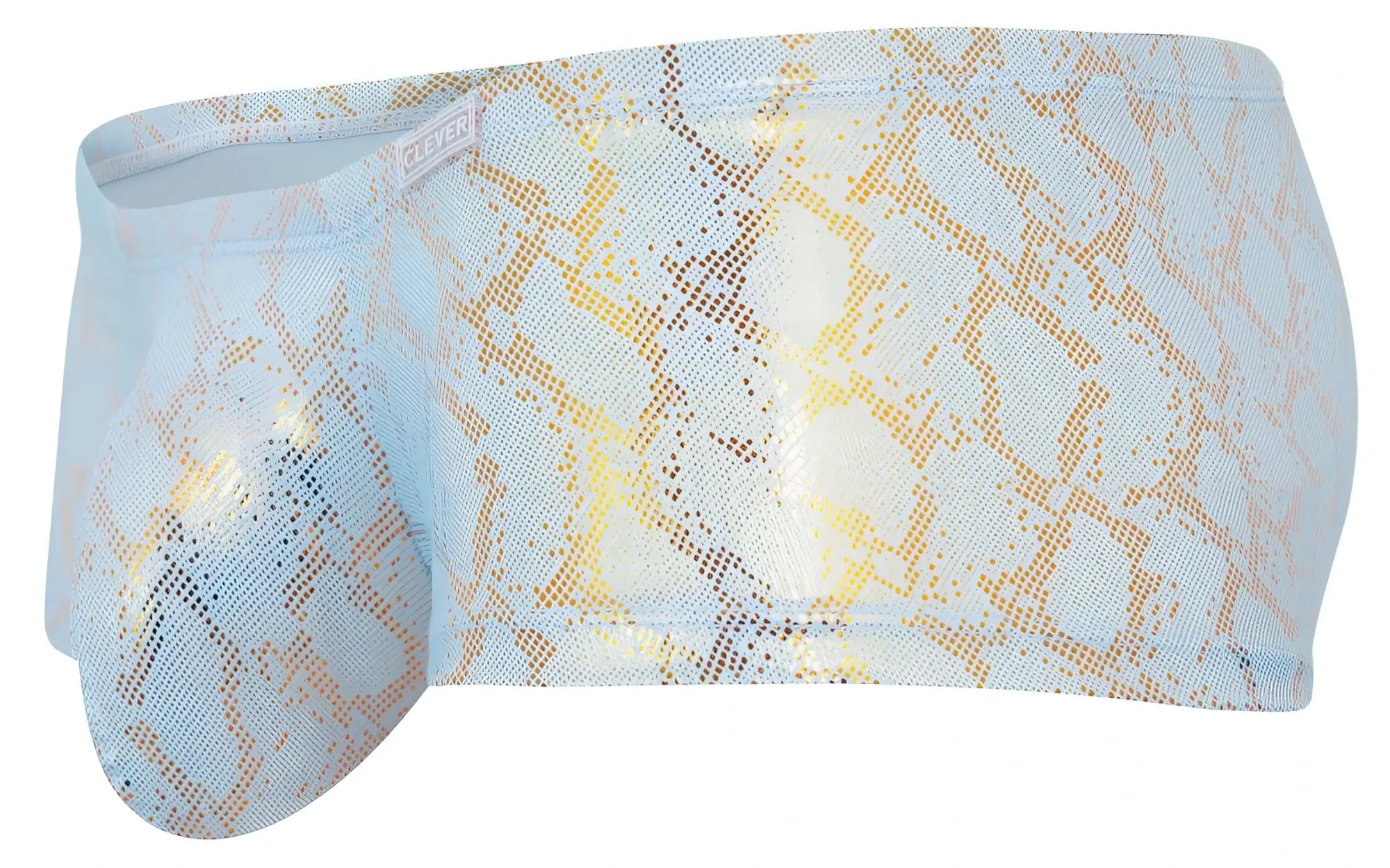 Light blue and gold snake-print clever 2061 diamond swim trunks with shiny textured fabric for swimming
