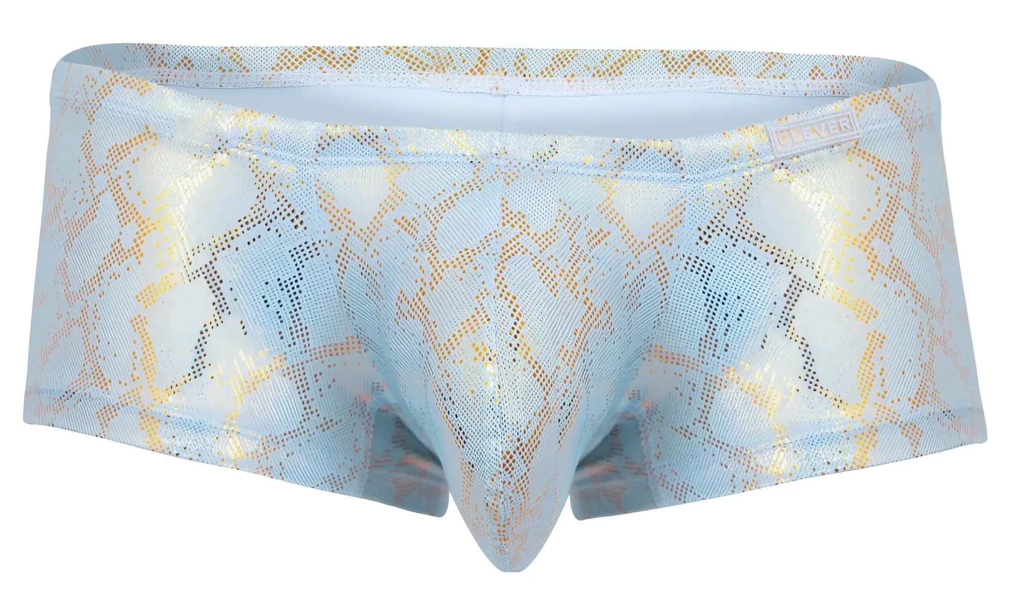 Clever 2061 diamond trunks light blue and gold snakeskin patterned men’s briefs with shiny textured fabric
