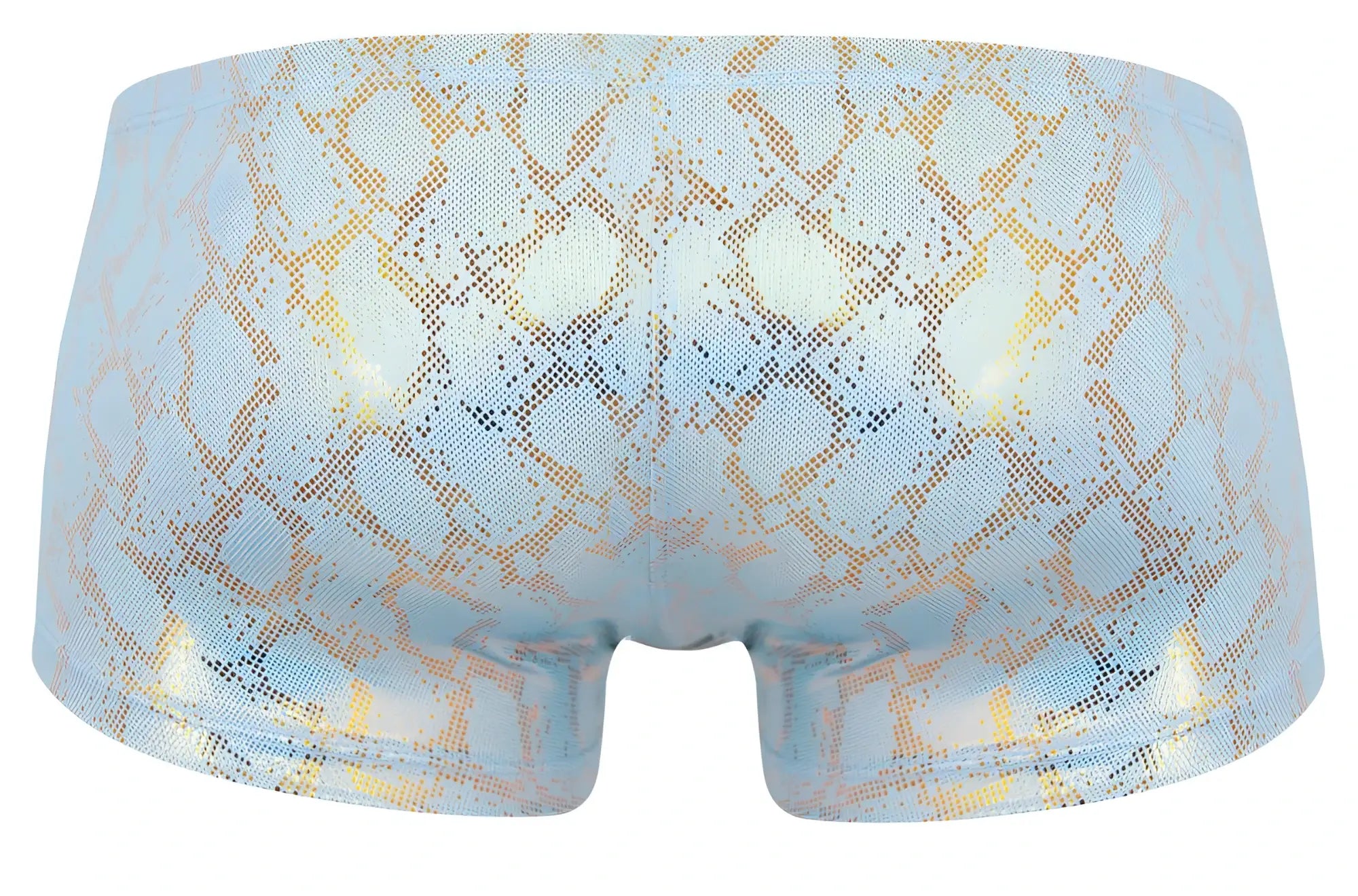 Light blue iridescent boxer briefs with shimmering gold snake-scale pattern clever 2061 diamond trunks color blue