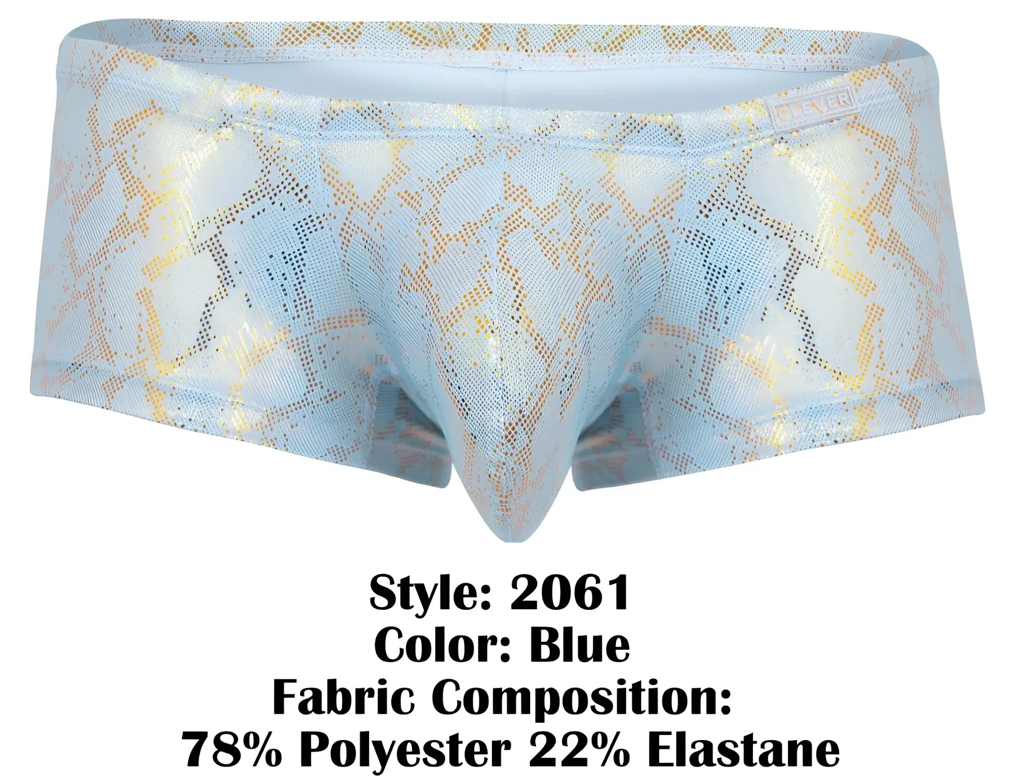 Light blue men’s briefs with a shimmering gold snake print pattern clever 2061 diamond trunks color blue