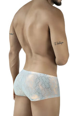 Light blue and white snakeskin patterned men’s briefs with sheer shimmering texture clever 2061 diamond trunks