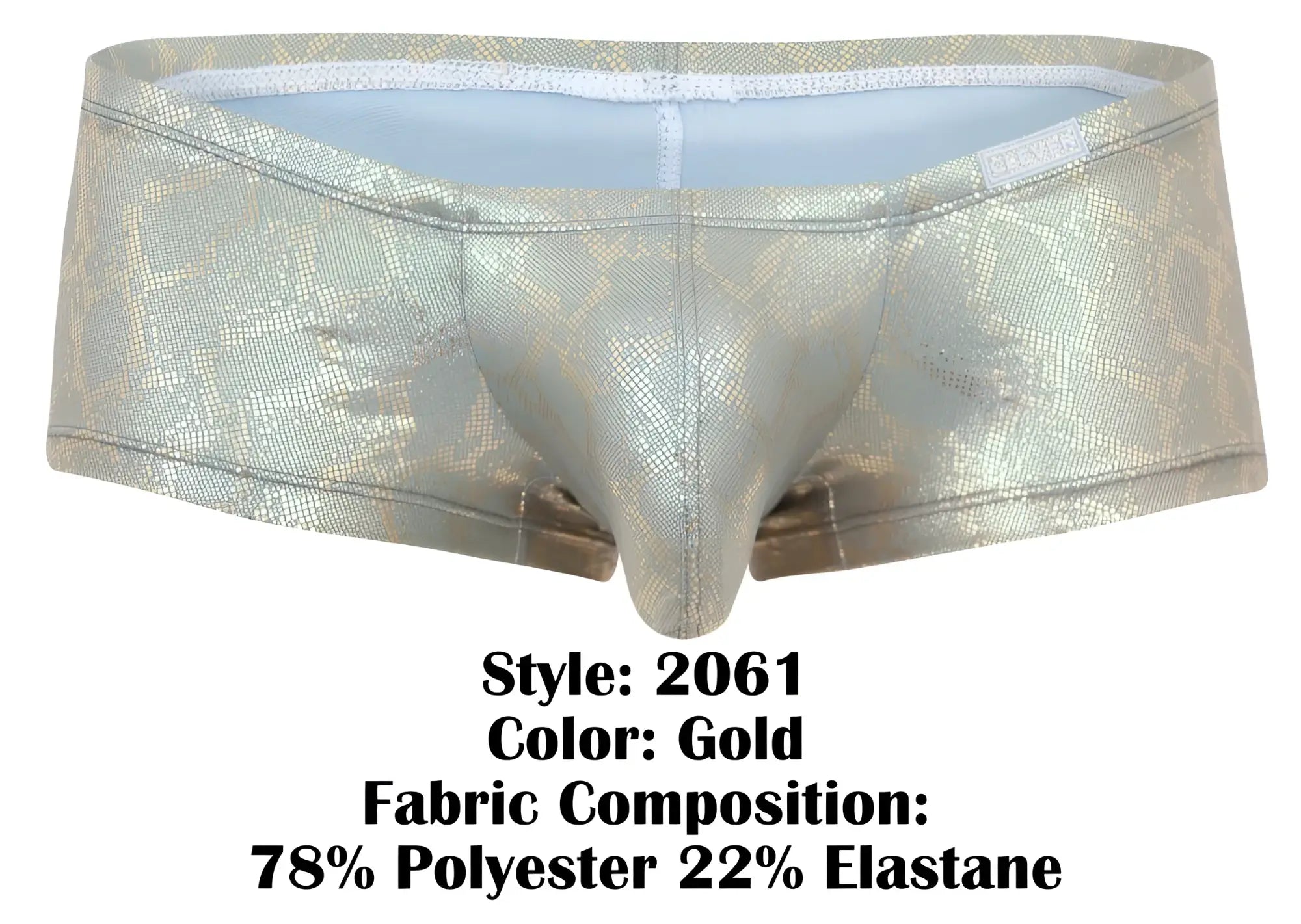 Gold metallic snake-scale pattern briefs clever 2061 diamond trunks made of 78% polyester 22% elastane