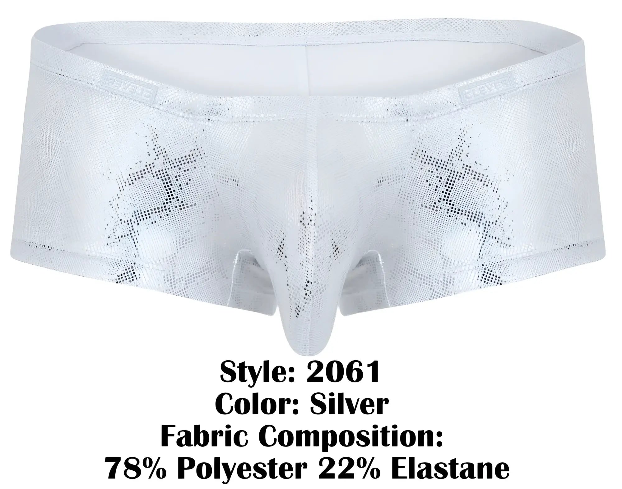 Silver metallic Clever 2061 Diamond trunks briefs with a subtle star pattern and stretchy fabric material