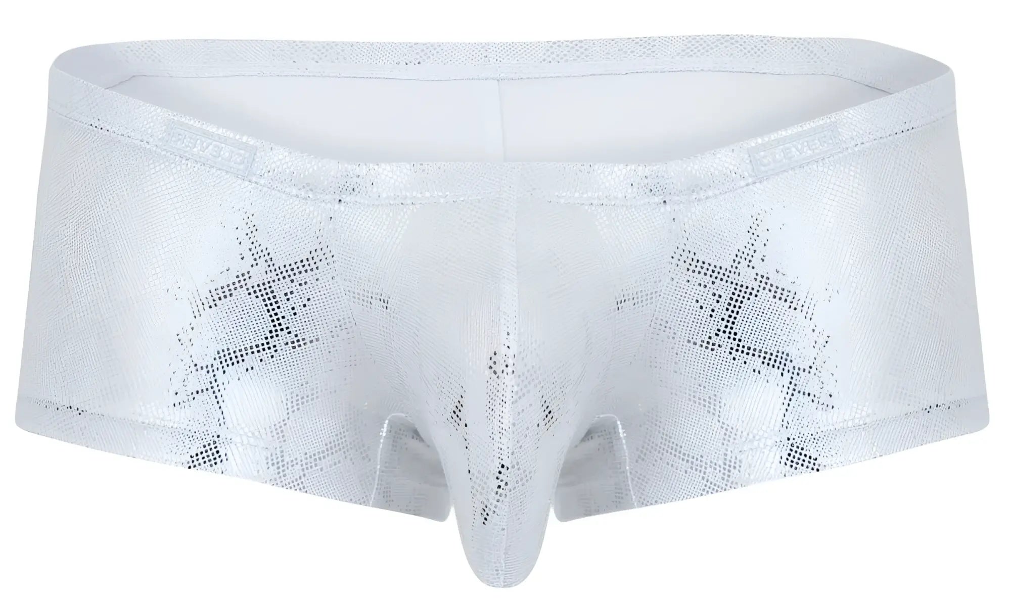 White metallic briefs with subtle snakeskin pattern and steve embroidered waistband clever 2061 diamond trunks silver