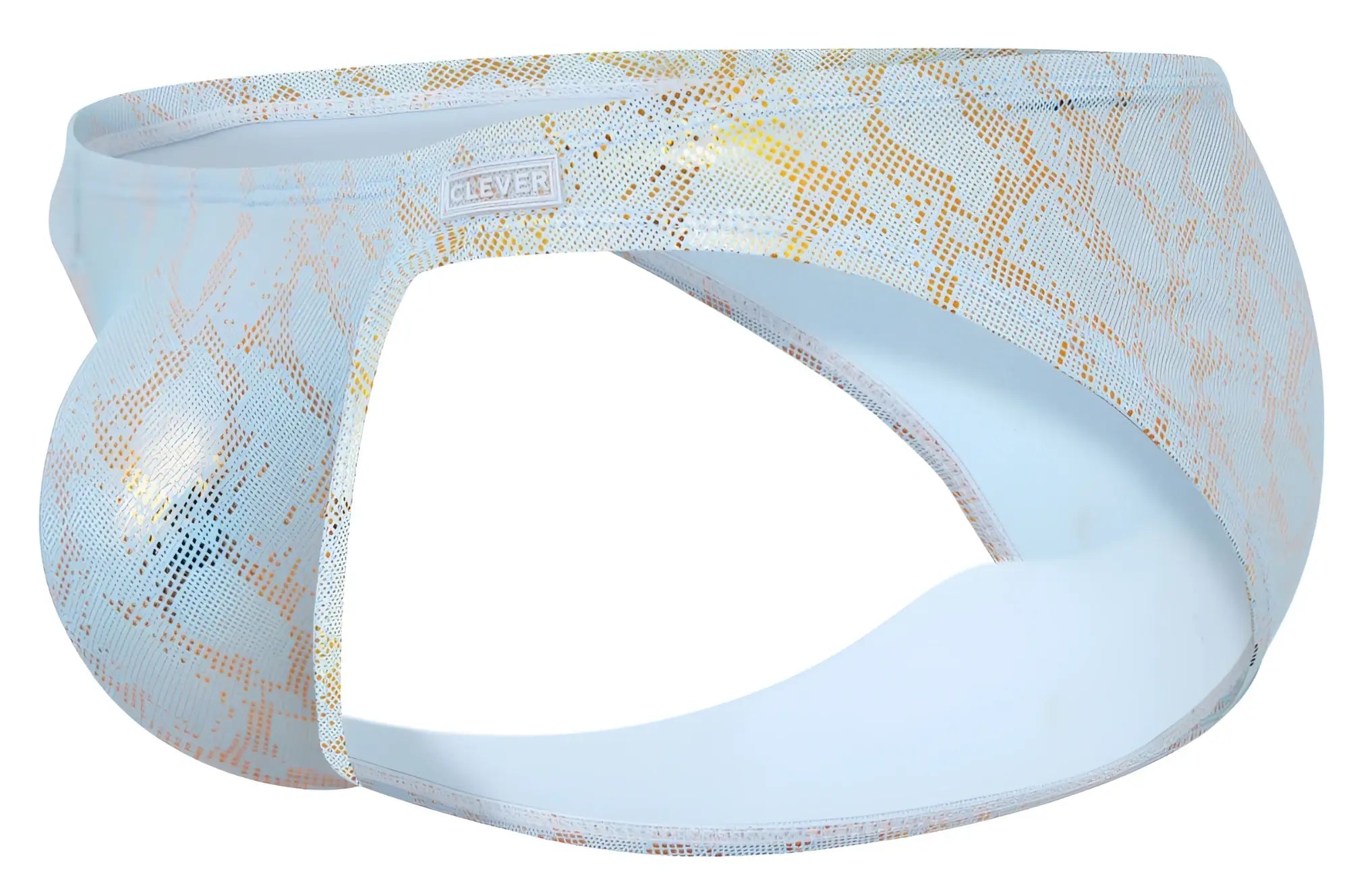 Light blue and gold snakeskin patterned clever 2062 diamond briefs with shiny stretchy fabric finish for men