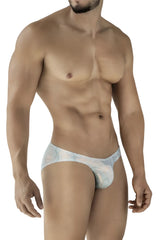 Light blue and white clever 2062 diamond briefs for men with subtle snakeskin texture and patterned design