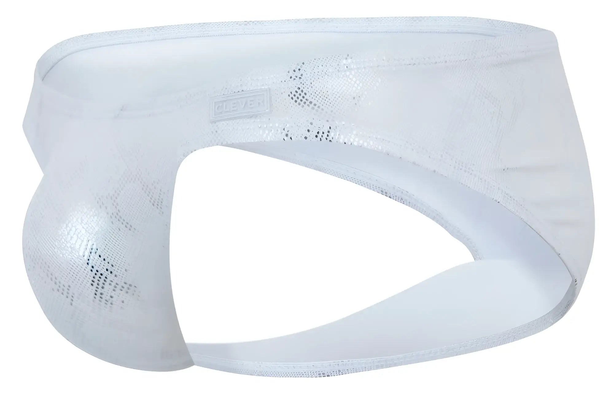 Silver clever 2062 diamond briefs in white mesh with shimmering pattern and branded waistband label