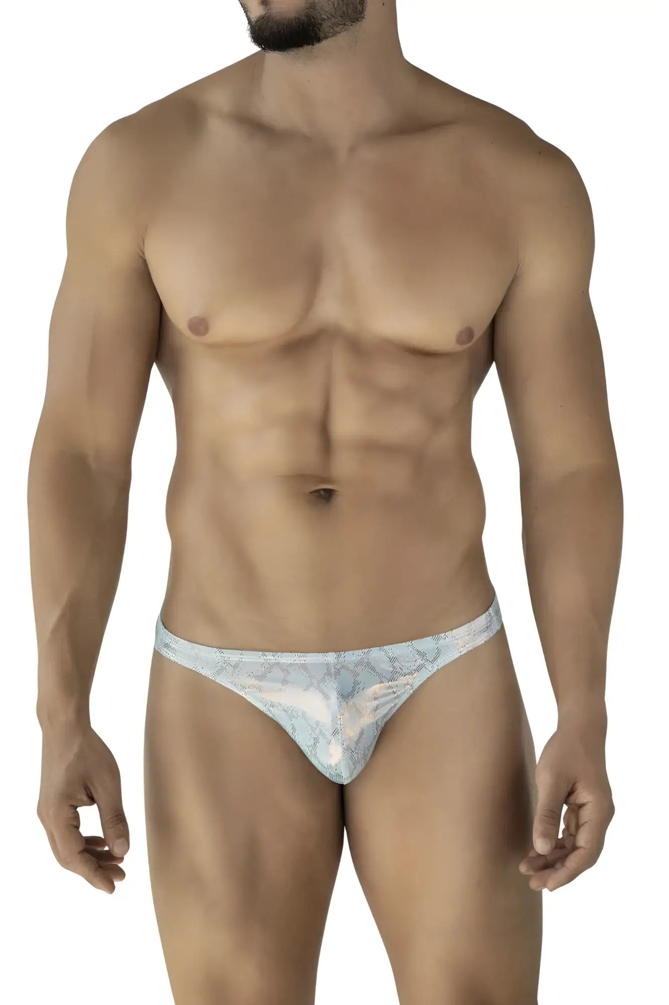 Light blue and white patterned lace thong clever 2063 diamond thongs color blue showing front side