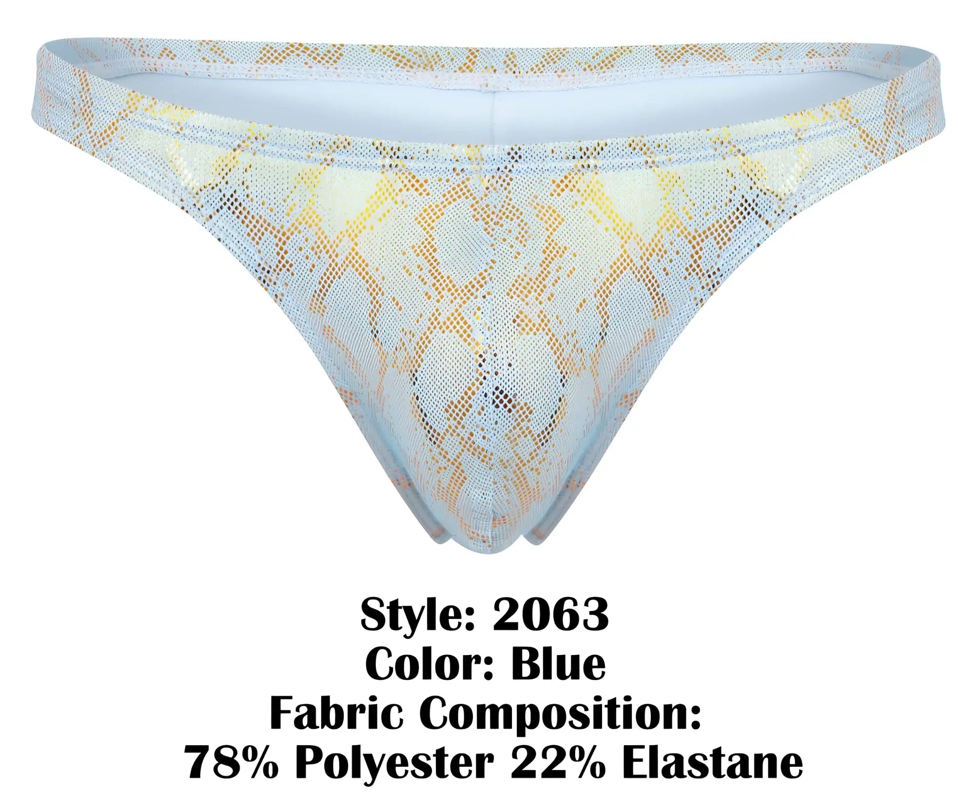 Blue clever 2063 diamond thong with snake-print mesh sheer shimmering texture and delicate lace-like pattern