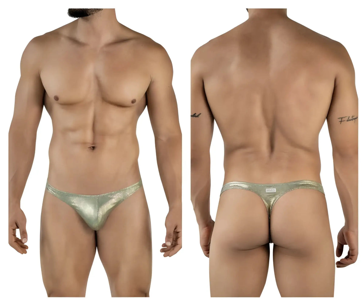 Shiny metallic gold thong clever 2063 diamond thongs with sleek form fitting design in gold color