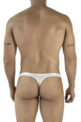 White lace thong clever 2063 diamond thongs in silver with subtle pattern and thin supportive straps shown from the front