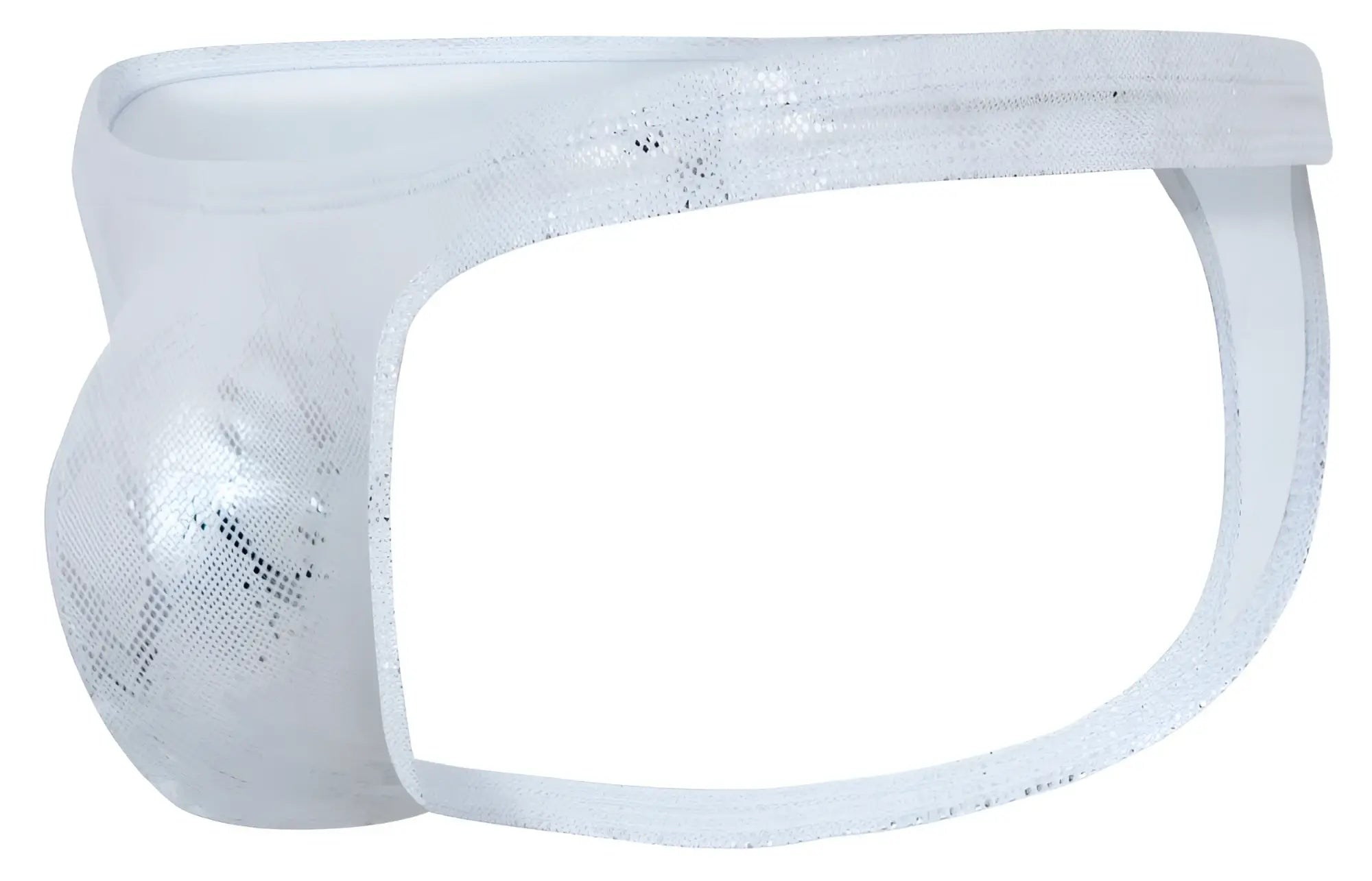 White sequined mesh briefs with shiny glittery texture and snug fit from clever 2063 diamond thongs silver collection